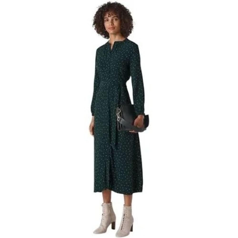 Whistles Womens Forest Green Dash Print Button Front Midi Dress US 6 AW19/004